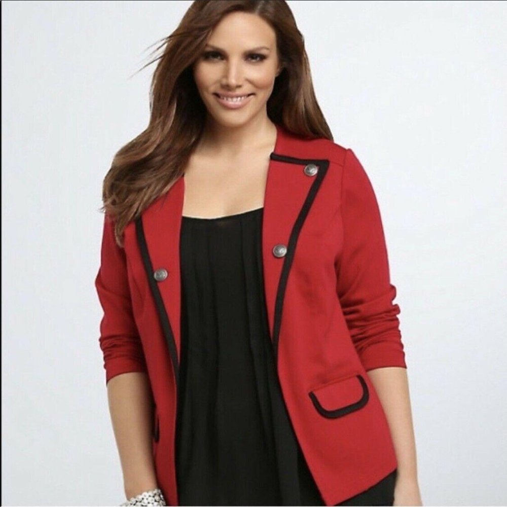 Torrid Red Black Ponte Military Blazer Jacket 2X